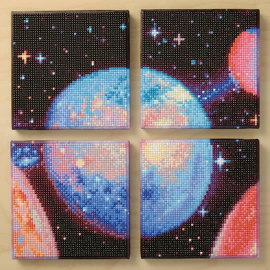 6" x 6" Planets 4-Piece Stretched Canvas Diamond Art Kit by Make Market®